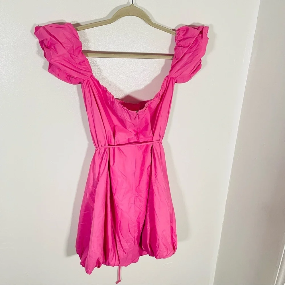 NEW STAUD Ash Bubble Hem Belted Mini Dress Pink